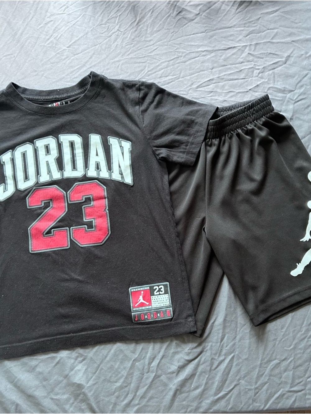 Jordan Kids Black Tee and Shorts Set with Red 23 Accent